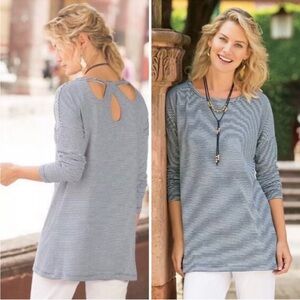 Soft Surroundings French Key Tunic Top Nautical Navy White Stripe